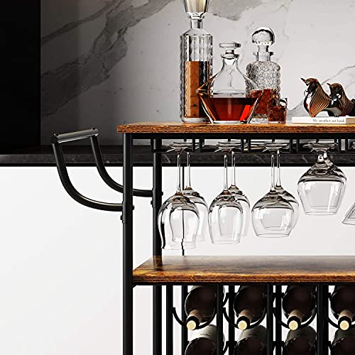 Bar Cart with Wine Rack for 12 Bottles Industrial Bar Cart on Wheels Outdoor 3 Tier Bar Serving Cart with Glass Holder