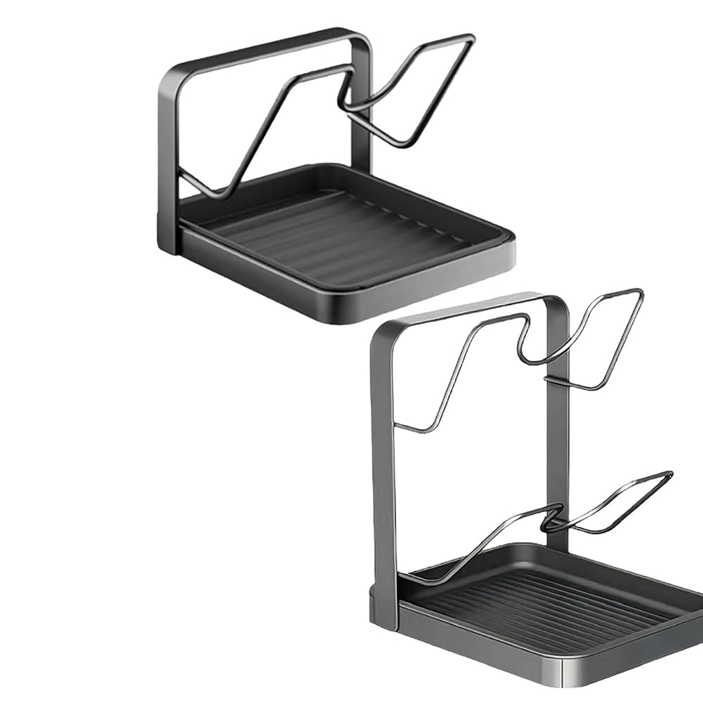 UDSKNV[KSL Countertop Pot Lid Storage Rack, Kitchen Pot and Pan Organizer with Drain Tray, Multifunctional Lid and Spoon Holder