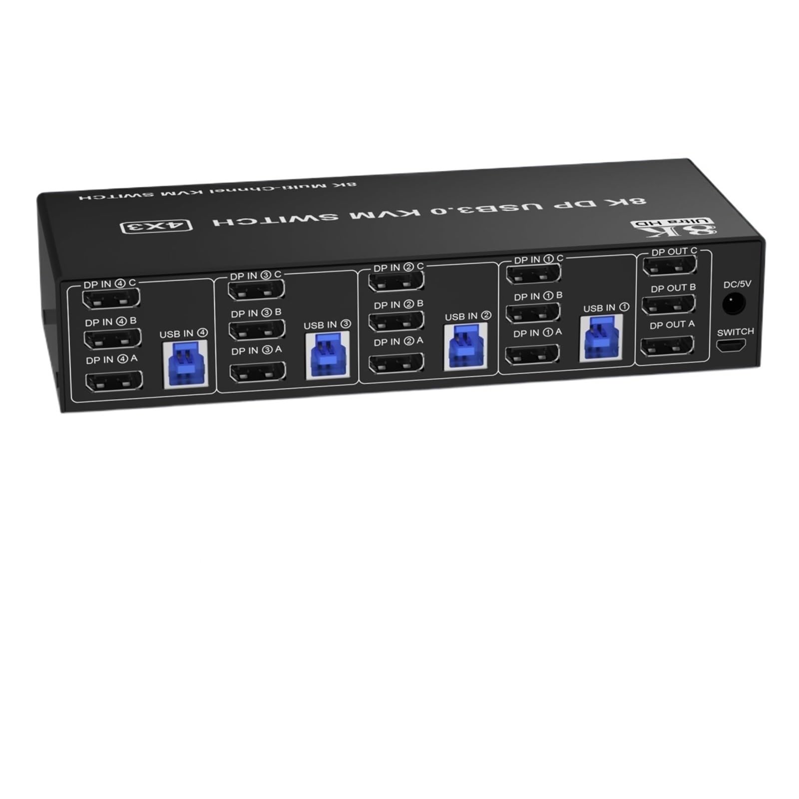 8K USB 3.0 KVM Switch 3 Monitors 4 Computers, DP 1.4 Triple Monitor with Audio Microphone Output and 3 USB 3.0 Ports(EU Plug Adapter)-image-25