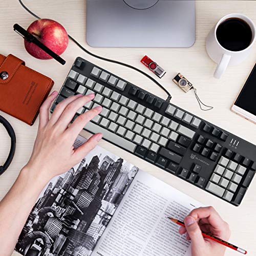 Merdia Mechanical Keyboard Gaming Keyboard With Blue Switch Wired White Led Backlit Keyboard Full Size 104 Keys Us Layout(Black & Grey) #TOP5