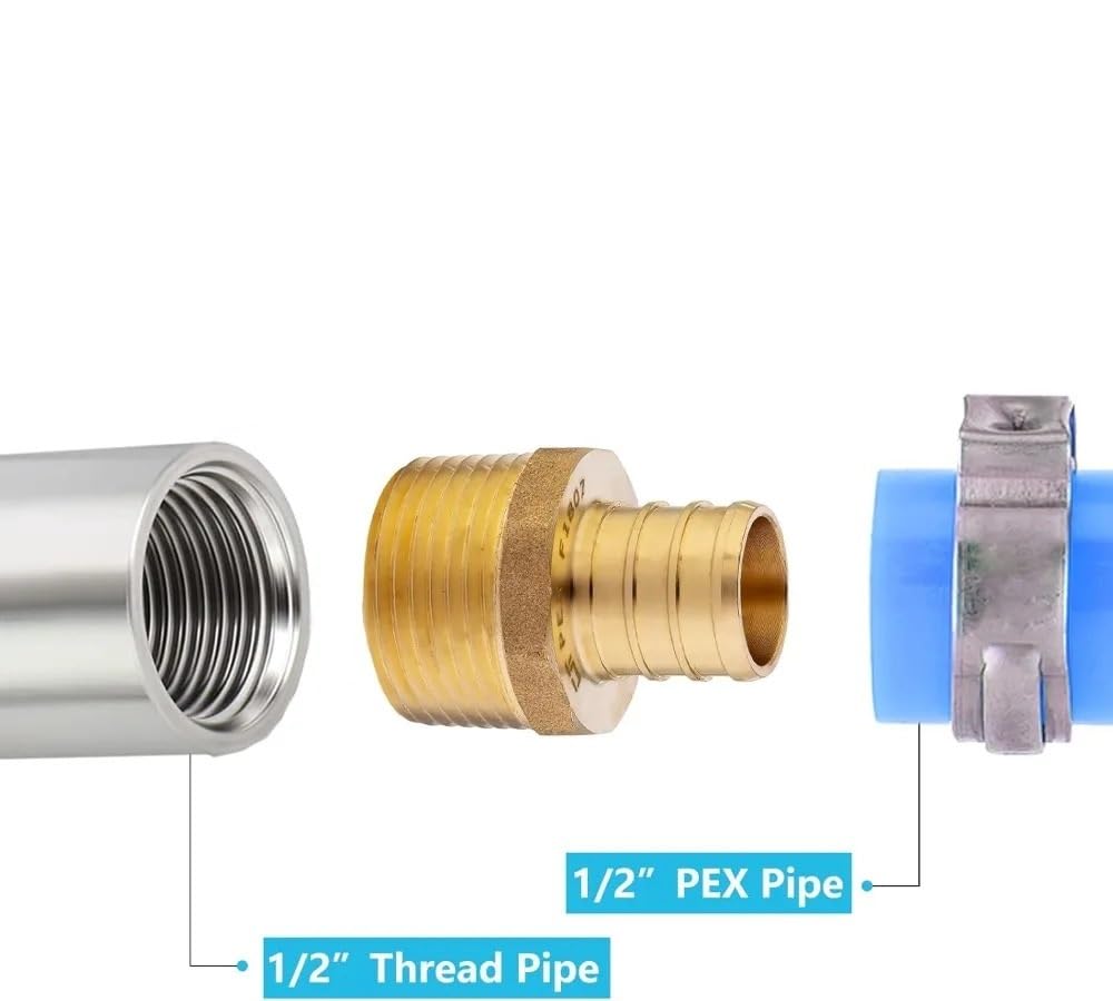 Conector de engarzado PEX de latón, adaptador de tubo industrial macho de 1/2 pulgada a NPT, juego de 30 piezas
