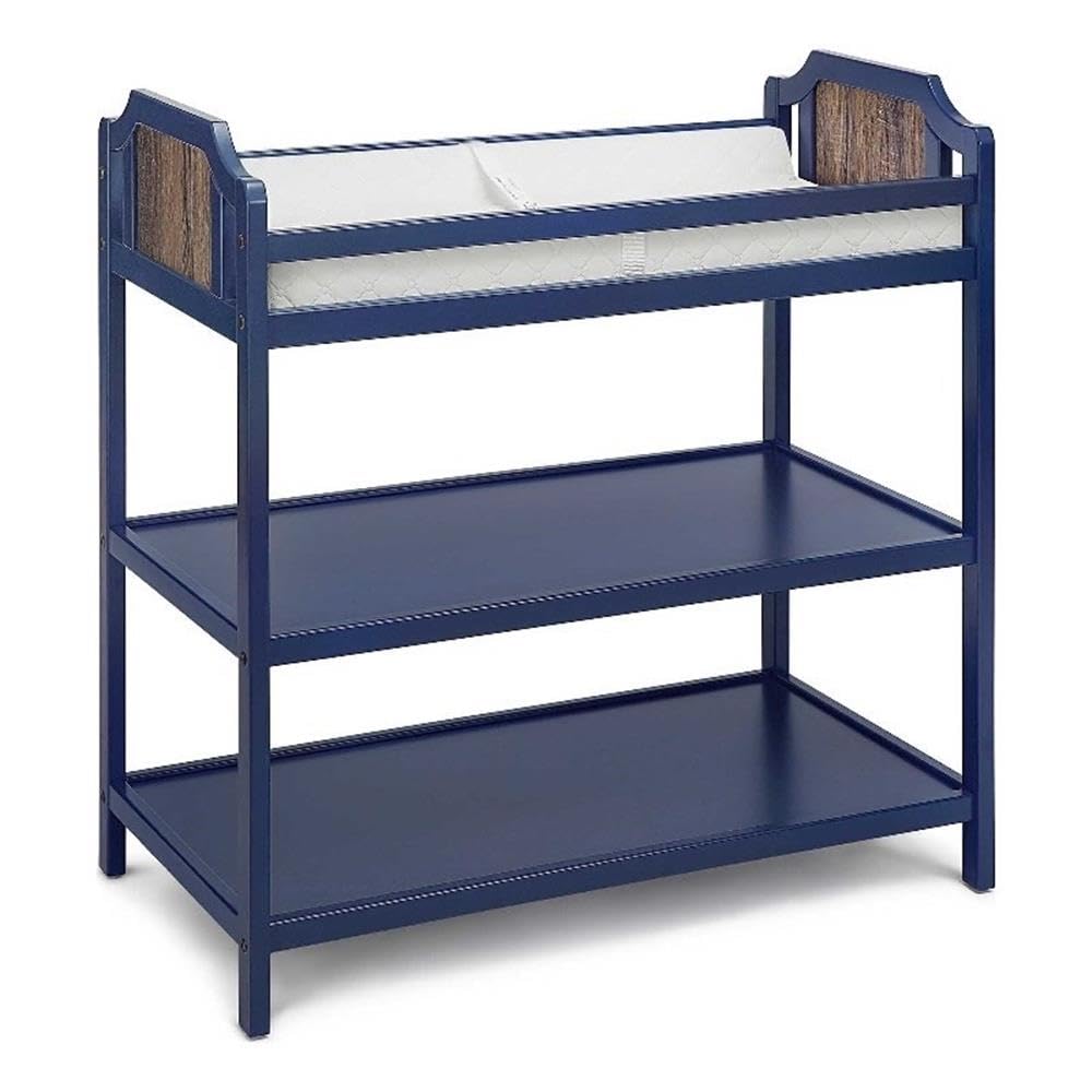 Pemberly Row Contemporary Wood Changing Table in Midnight Blue/Brownstone