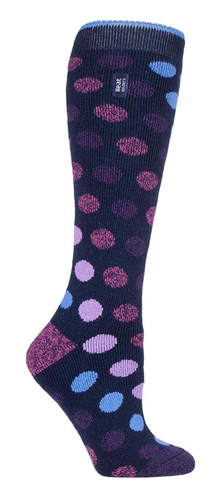 Heat Holders Women's Navy Spot Lite - Thin Extra Long Knee High 1.6 Tog Patterned Winter Warm Thermal Socks (4-8 Uk, )