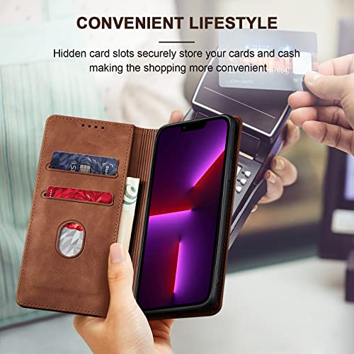 Image of Jasonyu Flip Wallet Case for iPhone 13 Pro Max,Brown