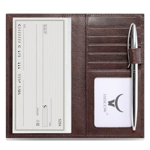 Image of HISCOW Soft Leather Checkbook Cover & Card Holder with Divider - Italian Calfskin (Coffee Vegetable-Tanned Leather)