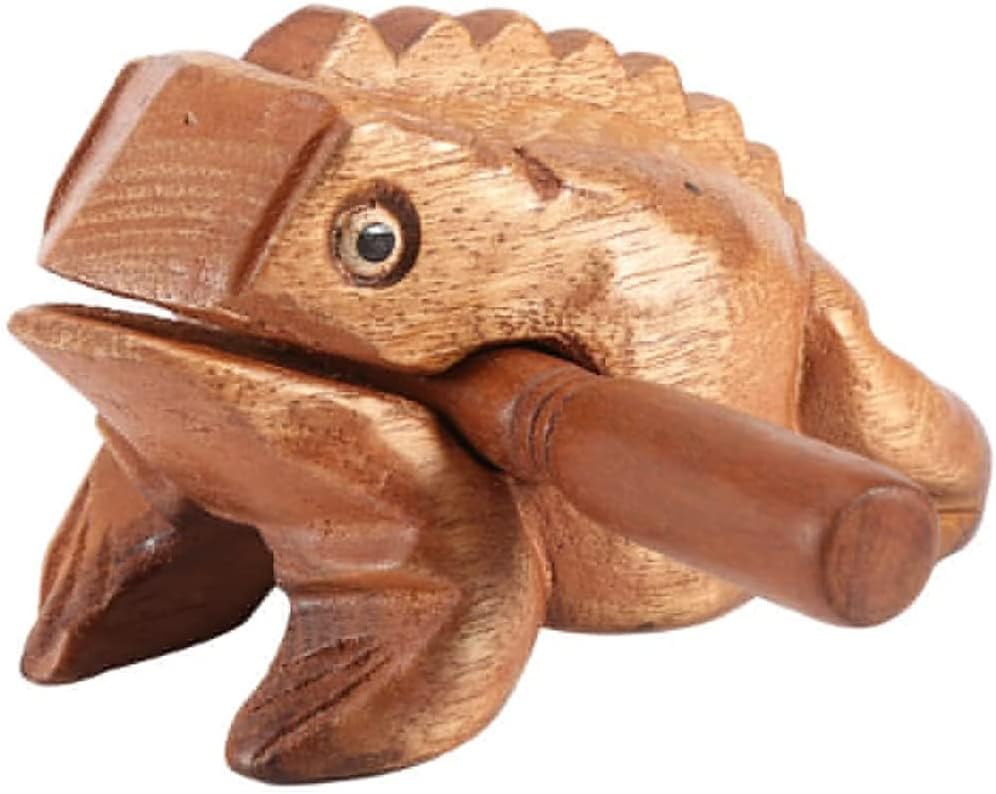 ELECDON Toy Musical Instrument, Small Frog Sound Maker Feng Shui Lucky Money Frog Style Thailand Traditional Craft Wooden Musical Instrument Percussion Rasp with Stick Musical Toy Decompress Toys