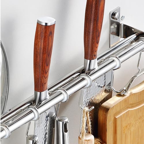 Portautensili da cucina in acciaio inox, con design a doppia guida, ganci mobili per risparmiare spazio, ideale per utensili da cucina