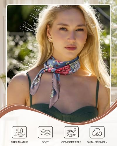 CHLINS 2 Pcs 27.5” Head Scarf for Women Satin Hair Scarf Silk Scarf Neck Scarf Square Hair Bandanas Hair Wraps4