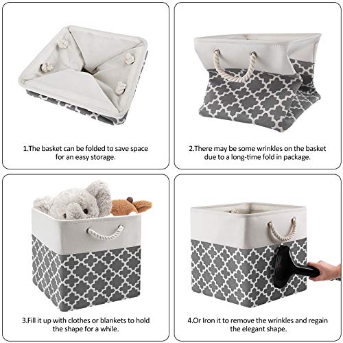 Wiselife Storage Bins [3-Pack] Large Collapsible Storage Basket Box Cubes For Shelves Clothes Toys Books, Perfect Organization And Storage W/Handles (White-Grey, 13" X 13" X 13") #TOP5