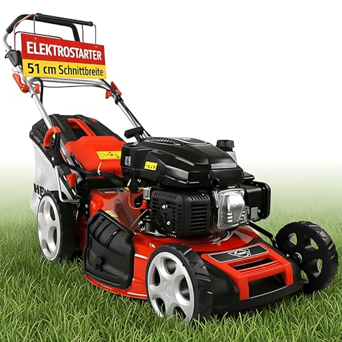 HECHT 5-IN-1 Benzin Rasenmäher – leistungsstarker 4 Takt Motor...