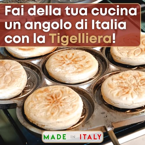 NAMAI Tigelliera, Stampo per Tigelle, Manici in Legno, Prodotto Artigianale Made in Italy, In Alluminio Pressofuso Professionale (tigella 7 posti 9cm) - 5