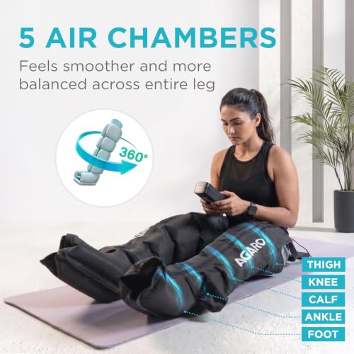 Image of AGARO Regal Air Compression Leg Comforter for Muscle Relaxation, Relief & Blood Circulation, Full Leg (Feet, Calf & Thigh) Compression Therapy, 6 Modes, 9 Intensity (upto 200 mmHg), 3 Timers, Reduces Swelling & Muscle Stiffness, (Large)