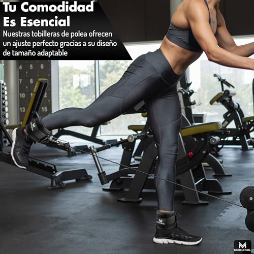 MERCURYAL Pack 2 Tobilleras Poleas Gym - Tobillera para Polea Acolchada para Mujeres y Hombres - Correa Tobillos Gym para Máquina de Cable Fitness y Gimnasio (Negro) - imagen 7