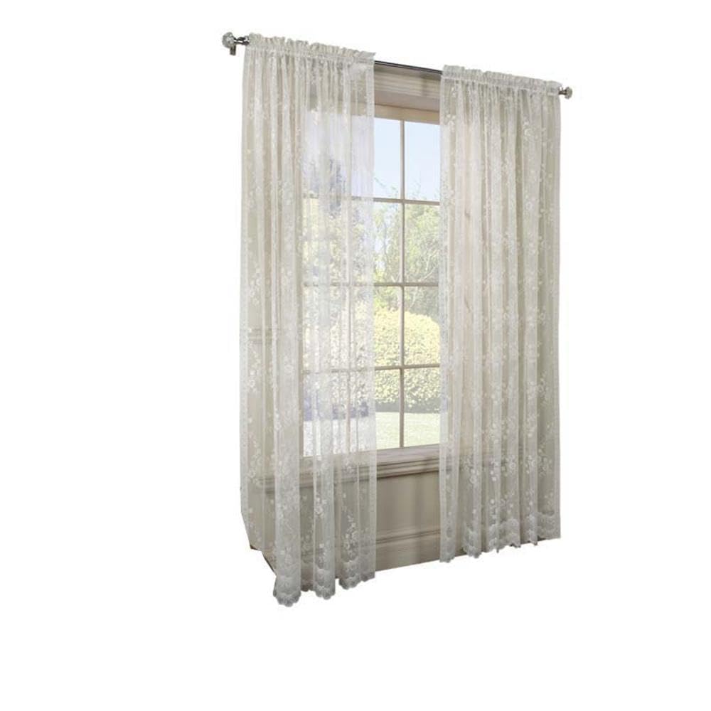 Habitat™ Mona Lisa Scalloped Lace Jacquard Curtain, Tailored Panel Window Treatment, Drapes for Living Room, Dining Room, Kitchen, Single Panel in Eggshell 56" x 72".