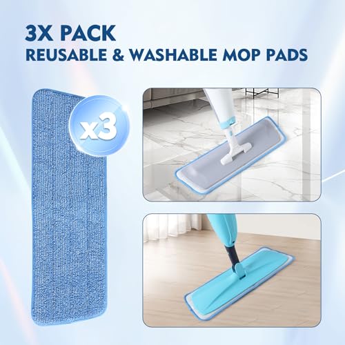 Image of 3 Pack Microfiber Mop Pads | Mop Replacement Pads Refills, Floor Spray Mop Pads, Wet Mop Pads, Reusable Pads, Suitable for All Spray Mops Cleaning