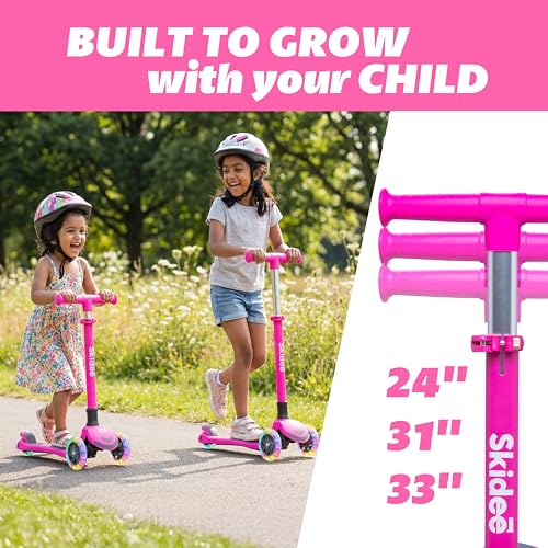 Image of SKIDEE Kick Scooter for Kids Ages 3-5 | Foldable 3 Wheel Scooter with Lean-to-Steer, Adjustable Height, Removable Seat & LED Light Wheels | Toddler Scooter Up to 12 Year Old Boys /Girls