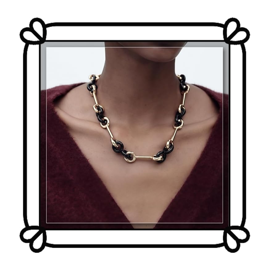 Collier ras du cou double en maillons de chaîne noir et couleur or