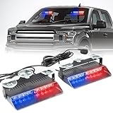 PKINGLAKE 2 in 1 LED Emergency Dash Strobe Light Bar Front/Rear Windshield Safety Flashing Warning Hazard Interior Lights for Police Firefighter Construction Vehicles Trucks (2x7.5 inch, Blue/Red)