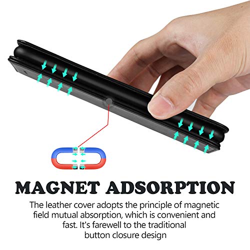 BGTXCZ Xiaoki LG V30/V30 Plus/V35 ThinQ Case, Luxury [Cowhide Genuine Leather][Magnetic Closure] Handmade Wallet Case with Kickstand and Card Slots for LG V30/V30 Plus/V35 ThinQ - Black