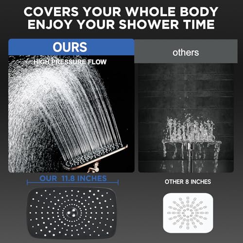 Image of Veken 11.8 inch Rain Shower Head with Handheld, High Pressure Handheld Shower with Multi Spray Modes, Rainfall Combo with Metal Extension Arm, Detachable Dual Showerhead, Bathroom Decor, Rose Gold