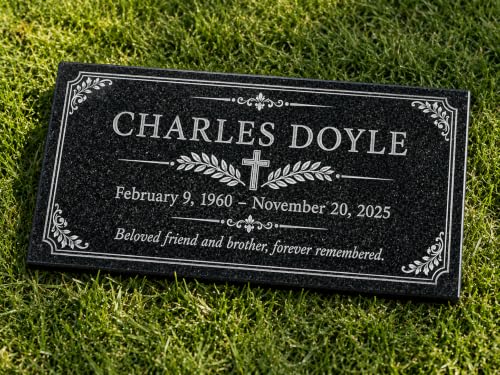 Image of Personalized Granite Memorial Headstone, Grave Marker for Cemetery & Garden