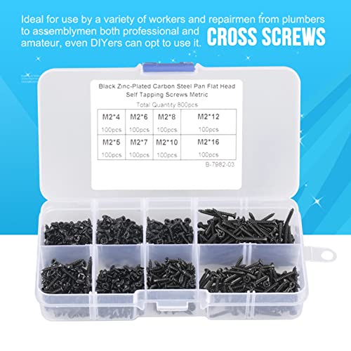 Set de 800 tornillos autorroscantes planos cabeza cruz M2 miniatura 7