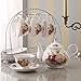 ufengke 15 Piece European Ceramic Tea Sets,Coffee Set Metal Holder, White Red Rose Flower Painting