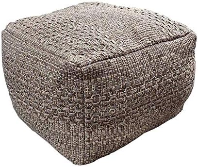 Riarevt Unstuffed Pouf, Ottoman Footstool Foot Rest, Square Pouf Ottoman Boho, Soft Knitted Cotton Linen Pouf, Poufs for Living Room Bedroom (Brown, 16.5"x16.5"x12.9")