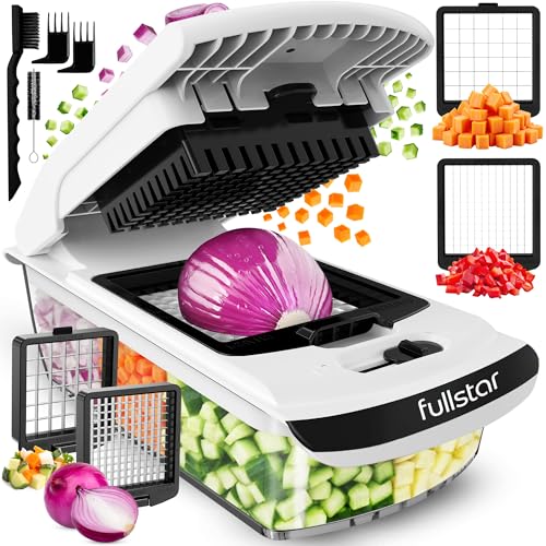Fullstar Vegetable Chopper & Cutter - Slicer Dicer Spiralizer with Container for Food Veg Onion Cucumber Tomato Salad Potato French Fry - Kitchen Gadgets & Accessories (PRO 2-in-1, White)