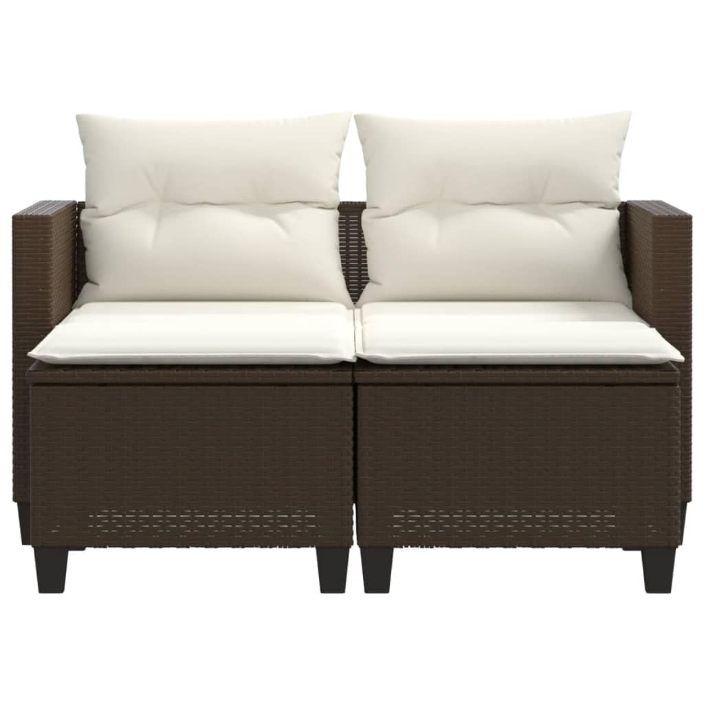 Divano da giardino a 2 posti con sgabelli, in rattan, poltrona da giardino, terrazza, balcone, poltrona relax per giardino, terrazza, balcone, marrone