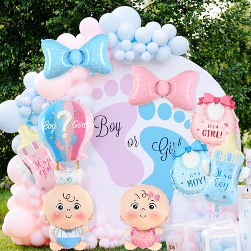 Image of Gender Reveal Decoration Set - Includes Boy or Girl Baby Shower Foil Balloon for Boy or Girl Baby Shower Party Decoration 9 Pcs
