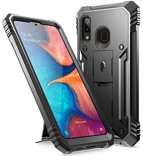 Poetic Galaxy A20 Rugged Case with Kickstand, Galaxy A30 Case, Full-Body Dual-Layer Shockproof Protective Cover, Built-in-Screen Protector, Revolution,Defender Case for Samsung Galaxy A20 /A30, Black