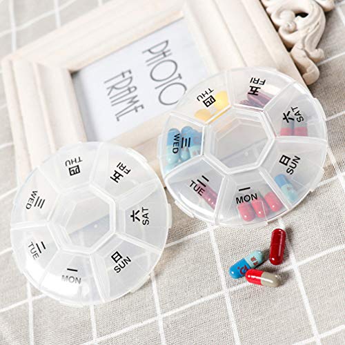 Healifty Porta-comprimidos, 10 compartimentos, organizador de medicamentos, 7 dias, recipiente redon