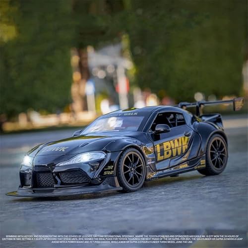 Image of 1:22 Toyota Supra Diecast Metal Car Model, Pull Back Toy with Sound & Light, Openable Doors, Kids Toy Vehicle, Durable Diecast Car for Boys, Collectible Gift (Black)