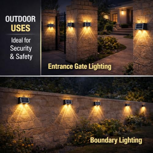 Image of Gesto 4W Solar Wall Lights Outdoor Waterproof IP65, Warm White Up & Down Wall Lamp with 1200mAh Battery, Auto ON /Off Dusk to Dawn, Exterior Light for Garden Fence Gate Patio Pathway Elevation Balcony