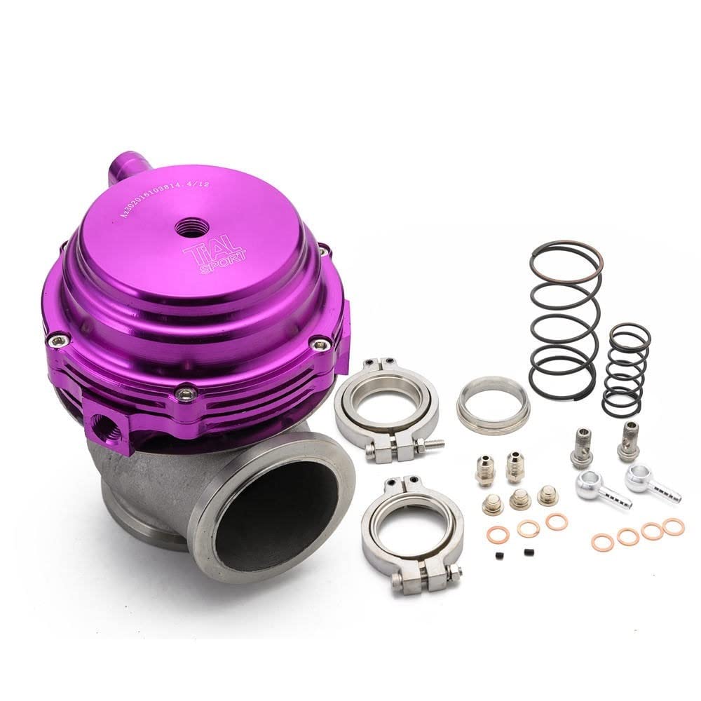 VáLvulas De Escape Kit de válvula de descarga externa de banda en V de 44 mm 24PSI Turbo Wastegate con brida de banda en V Valvula De Descarga(Purple)