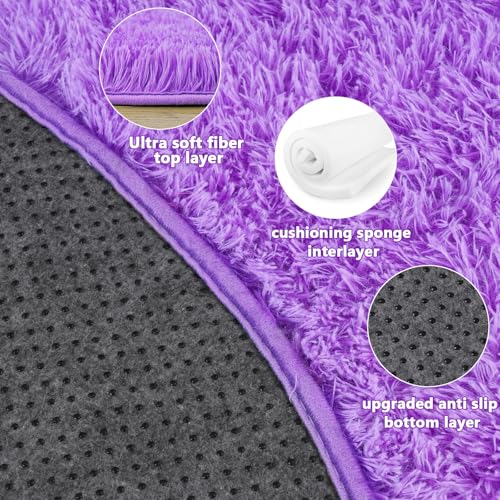 5'x5' Purple Round Rug for Bedroom, Ultra Soft Fluffy Circle Rug for Kids Girls Boys Room, Cute Shag Rugs for Living Room Playroom Teen Room Home Decor Rug