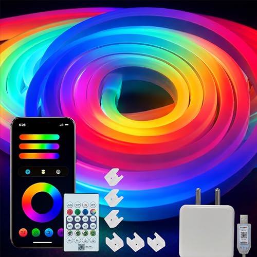 Image of Forus 5M Smart RGB IC Neon LED Strip Light with Adapter, App & Remote Control, Music Sync, Flexible Rope Light for Room, TV, Gaming, Party, Home, Diwali & Christmas Decoration, 3 Month Warranty (1Pc)