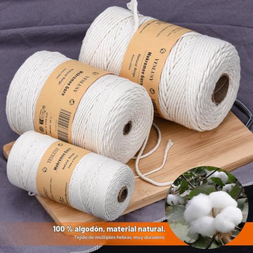 Miniatura 4 de Yeslusy Hilo De Macramé De Algodón 4mm X 200m Cuerda De Algodón Gruesa Para Manualidades, Plantas Colgantes Y Decoración Bohemia 100 Natural Y Biodegradable Colgante De Flores
