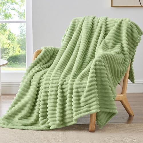 Image of BEDELITE Ribbed Sage Green Throw Blanket for Couch, 50 inchx60 inch