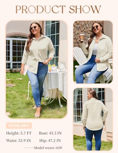 Image of IN'VOLAND Women Plus Size Button Down Shirts Long Sleeve Office Work Blouse