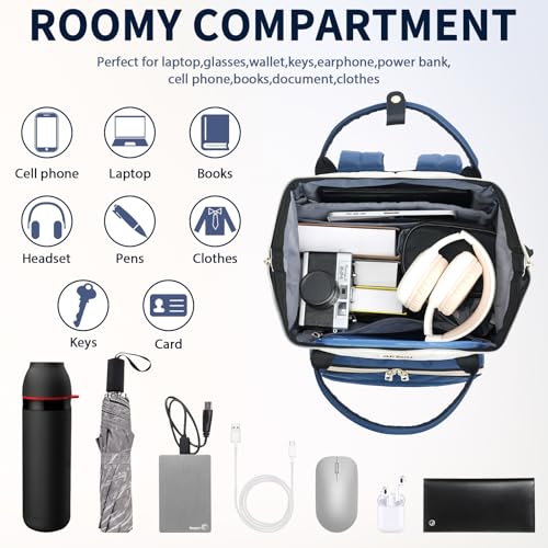 Image of VANKEAN 17 Inch Laptop Backpack for Women Fashion Computer Work Bag, Large Capacity Waterproof Backpack, College Daypack Business Travel, Beige-Haze blue