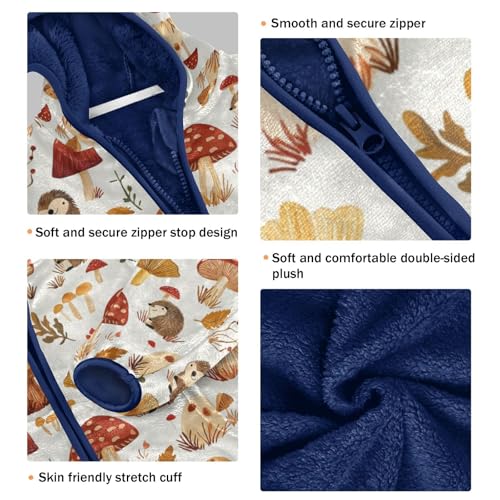 Fall Hedgehogs and Mushrooms Girls Fleece Jacket Girls Fall Jacket Boys Coats Zip Up Hoodie Outerwear 2-10T3