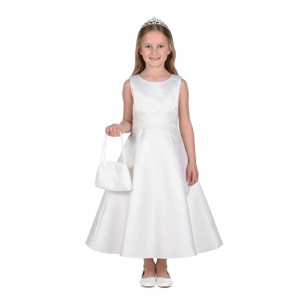 Cinda Girls Satin Holy Communion Dress with Handbag Ivory 12-13 Years