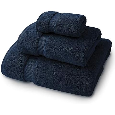 Supima Cotton 3 Piece Bath Towel Set by Laguna Beach Textile Co - Bath Towel, Hand Towel, Washcloth - Hotel Quality, Plush, 730 GSM Navy Blue Cover