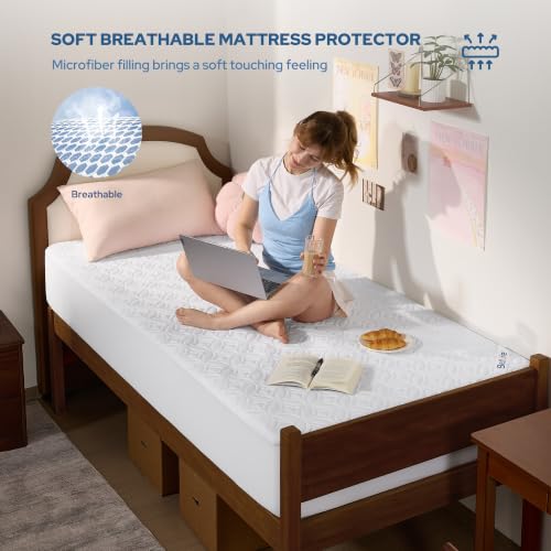 Image of BEDLORE 2 Pack Waterproof Mattress Protector, Twin XL Size Mattress Pad with Deep Pocket 6 inch-15 inch Depth, Soft Breathable Bed Mattress Cover for Bedroom, College Dorm (White)