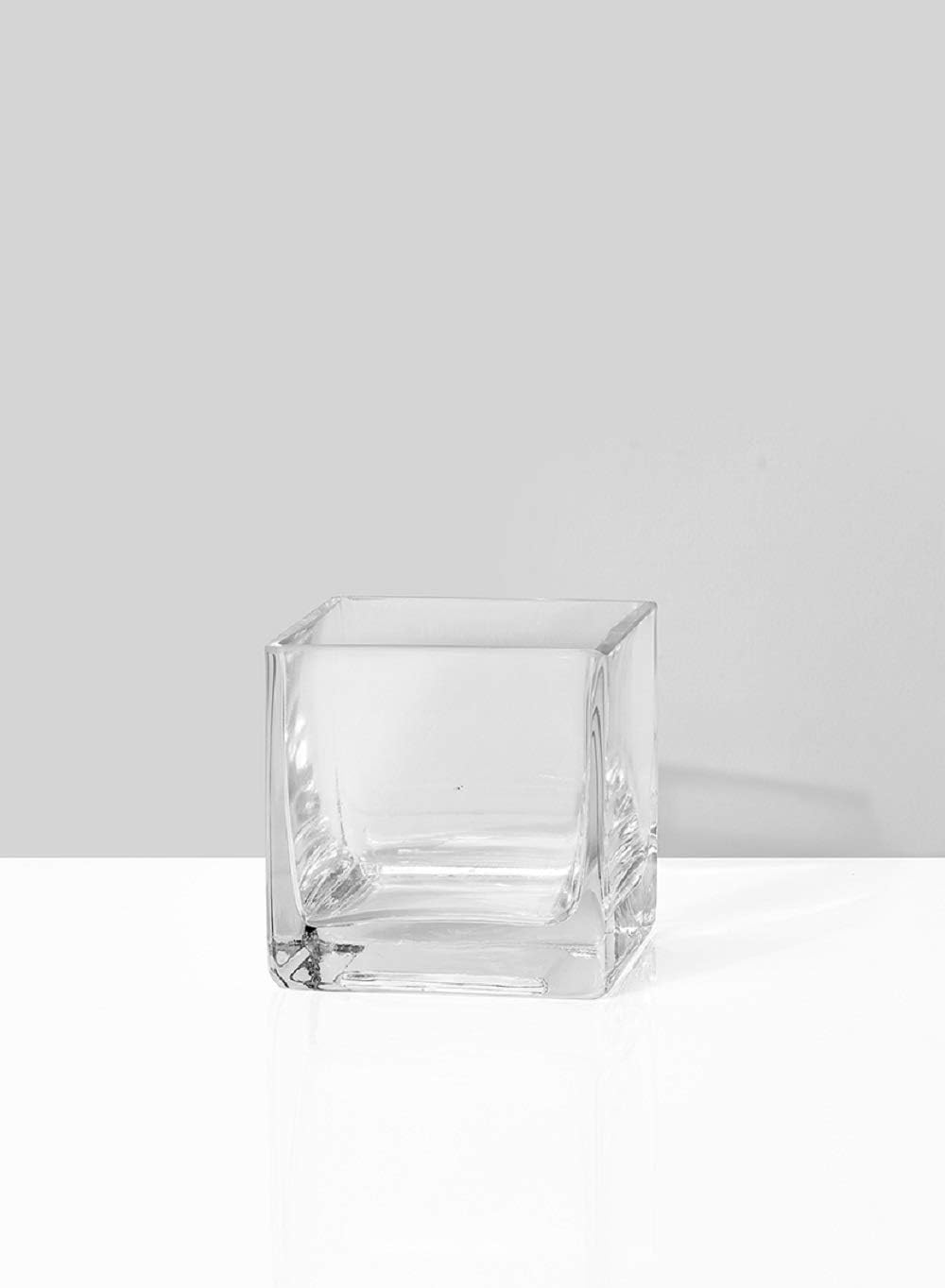Serene Spaces Living Classic Clear Glass Cube Vase, Floral Centerpiece or Candle Holder, 5.75" Cube