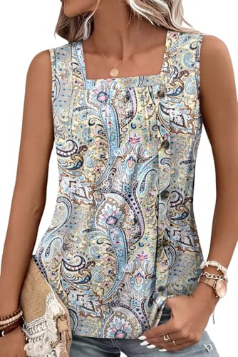 KISSMODA Womens Boho Tops for Summer Sleeveless Tanks Loose Fit Casual Blouse Daily Shirts for Leggings (S-3XL)