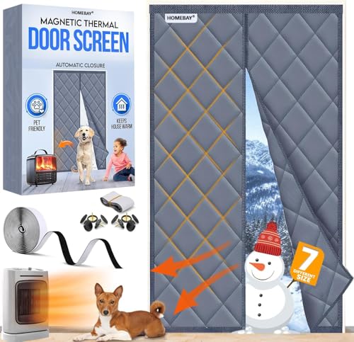 Homebay Magnetic Thermal Insulated Door Curtain Thickened Oxford Fabric Draft Insulation Auto-Closure Screen Door Cover No-Drill Easy Install for Doorways