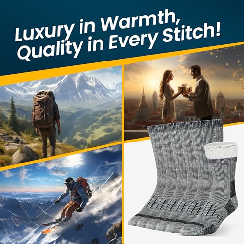 Image of Alvada Mens Merino Wool Crew Socks Thermal and Warm Socks for Winter Work Hiking Running 3 Pairs